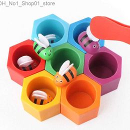 Tri Nesting Stacking Toys Montessori Toys Clip Bee Game Apprentissage précoce Clip de moteur fin Petites abeilles Jeux de ruche Jouets en bois pour enfants Q231218