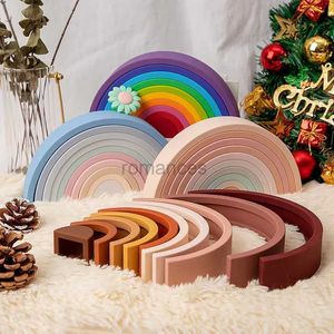 Clasificación de anidación y apilamiento de juguetes Montessori para bebés, juguete de bloques de silicona, arco iris apilable, juego educativo de arco para niños, regalo de equilibrio 24323