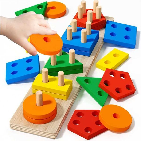 Clasificación de juguetes apilables y anidados Montessori, juguetes apilables de clasificación de madera, rompecabezas para niños pequeños y niños, juguete de habilidad motora fina preescolar para 1 año 240118