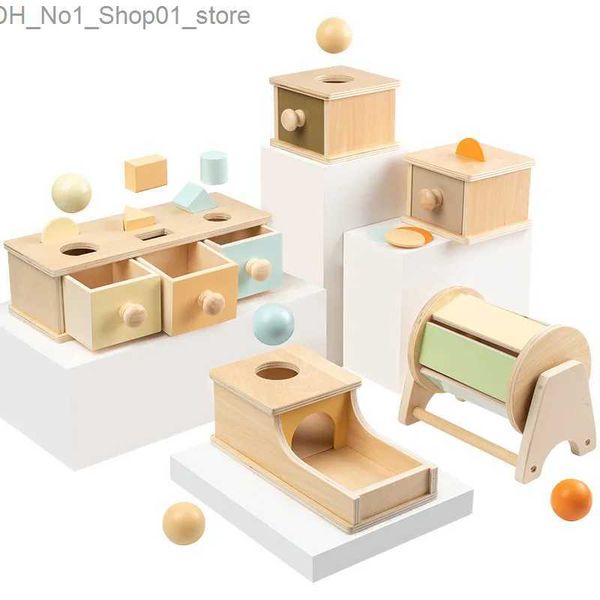 Tri Nesting Stacking Toys Montessori Wooden Toy Drawer Coin Box Aides pédagogiques Développement intellectuel Éducation précoce Sensorielle Q231218