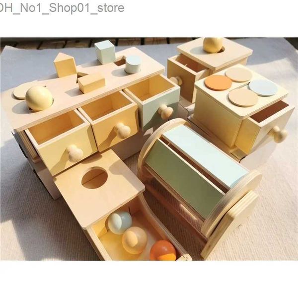 Tri Nesting Stacking Toys Pastel Wooden Montessori Toys Objet Boîte de permanence avec plateau Boules Pièces de monnaie Formes Tambour rotatif pour enfants Q231218