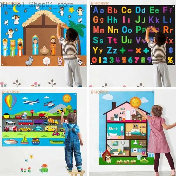 Clasificación Nesting Stacking Toys Preescolar Fieltro Story Board Kit para niños Suministros de educación temprana Montessori Juguete Colgante de pared Alfabeto Q231218