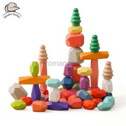 Tri nidification empilage jouets blocs de construction en bois pierres colorées bébé Montessori créatif éducatif style nordique empilage jeux arc-en-ciel en bois 24323