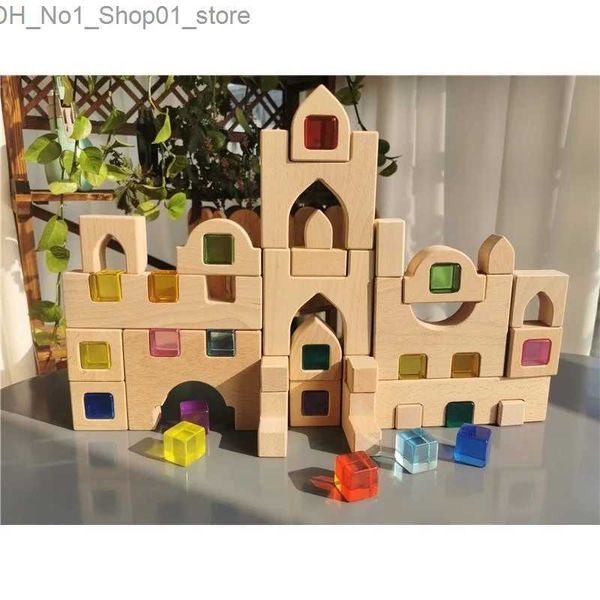 Tri des jouets empilables de nidification Ensemble de blocs de construction en bois empilant des jouets de château avec des cubes transparents Bois arc-en-ciel Arbres Animaux Girafe pour enfants Q231218