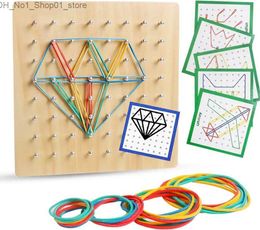 Tri Nesting Stacking Toys Géoboard en bois avec bandes de caoutchouc Modèle mathématique graphique Blocs Geo Board Montessori Jouet éducatif pour enfants Forme Q231218