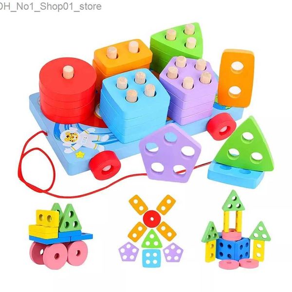 Tri Nesting Stacking Toys Tri en bois Jouets empilables Jouets Montessori pour 1 à 3 ans Garçons Filles Forme Blocs de reconnaissance des couleurs Jeux de société pour bébé Q231218