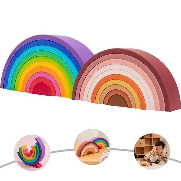 Clasificación de juguetes anidados 1 Juego de colores del arco iris para bebés, juguetes creativos Montessori apilables, silicona de grado alimenticio sin BPA, educación temprana, regalos para niños 240118