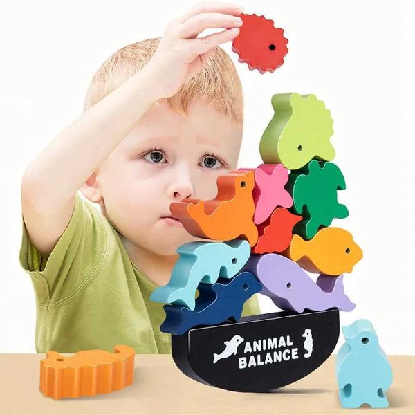 Clasificación de juguetes de anidación Nuevos niños Montessori Bloques de equilibrio de animales de madera Juegos de mesa Dinosaurio Apilamiento educativo Bloque de construcción alto Juguete de madera 240118