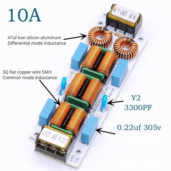 Sotamia EMI Supresor de filtro de interferencia electromagnética AC220V 6A 10A Amplificadores de audio EMC de fuente de alimentación de cuatro etapas