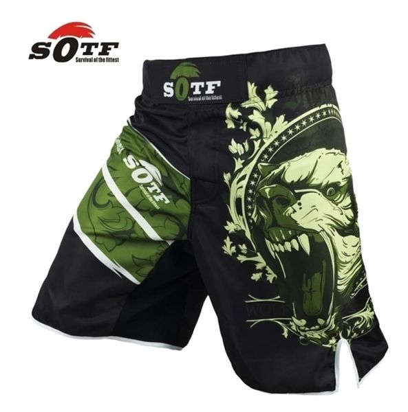 SOTF vert ours respirant coton boxer sport entraînement mma combat vêtements courts muay thai boxe 2012162843023