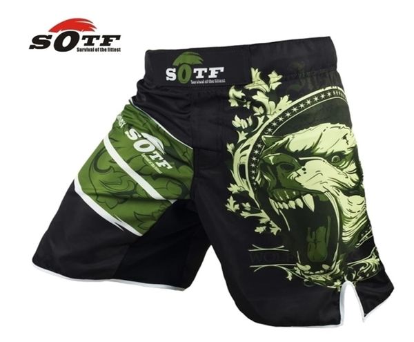 SOTF vert ours respirant coton boxer sport entraînement mma combat vêtements courts muay thai boxe 2012165734791