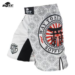 SOTF Blanc Style Japonais Imprimer Ferocious Roar Battle Fitness Short mma short de combat Tiger Muay Thai vêtements de boxe pretorian259B