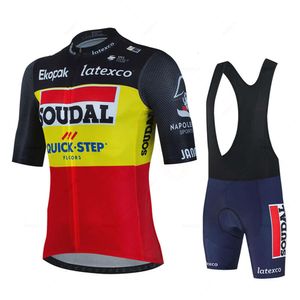Soudal Quick Step Cycling Jersey Set zomer België Bicycle Ademende mannen MTB Bike Clothing Maillot Ropa Ciclismo Uniform Suit L2405