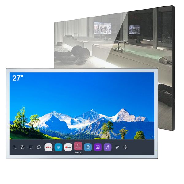 Soulaca 27 pouces Nouveau WebOS Miroir LED Télévision pour Salle de Bain Hôtel AI Alexa Contrôle Vocal Intégré WiFi Bluetooth Smart TV Étanche