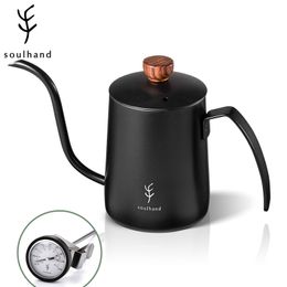 SOULHAND 600 ml Hervidor de café de acero inoxidable Cuello de cisne Cafetera Tetera con termómetro Verter goteo Cuello de cisne 220509