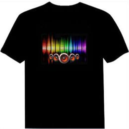 Sound Activé de coton LED T-shirt Light and Down Flashing Equalizer El T-shirt Men For Rock Disco Party DJ Top 326E
