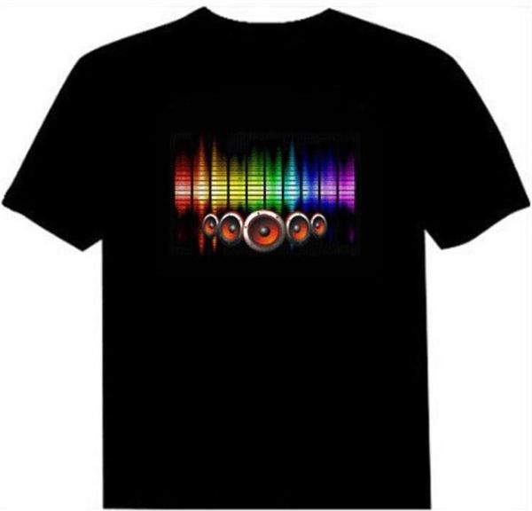 Sound Activé Coton LED T-shirt Light and Down Flashing Equalizer El T-shirt Men For Rock Disco Party Top Tee Clothing251l9697843