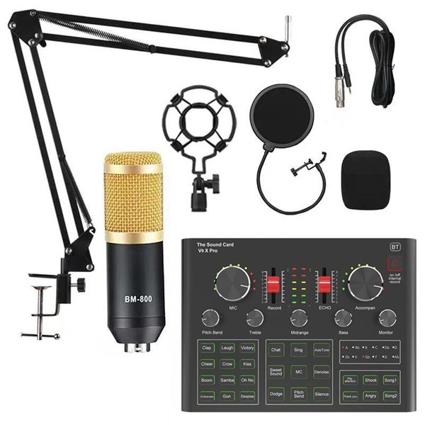 Ensemble de microphones à condensateur pour cartes son avec V9X PRO Live Card, pour smartphone d'enregistrement de studio de karaoké sur ordinateur