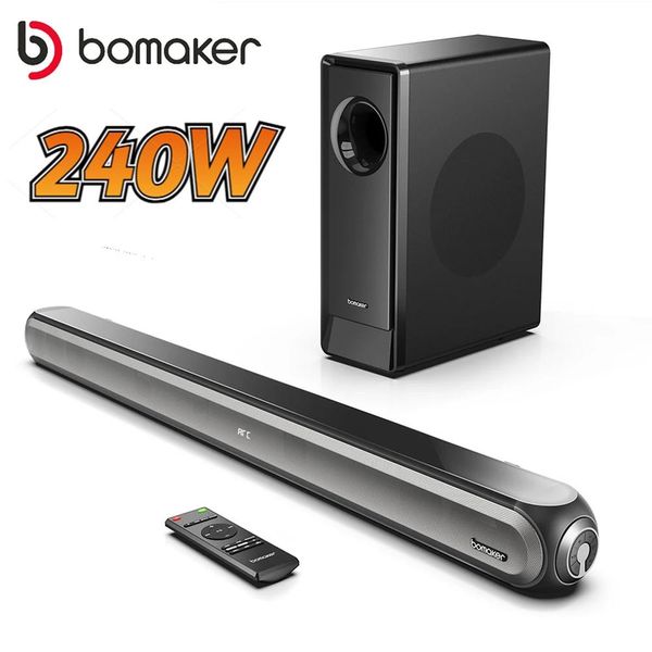 Barre de son BOMAKER 240W 2.1 TV barre de son système de son Home cinéma haut-parleur Bluetooth barre de son caisson de basses prise en charge haut-parleurs optiques AUX ARC