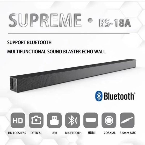 Barre de son BS18 Strip Speaker HDMI Echo Wall 40W TV Coaxial USB Fibre FM Stéréo Portable Salon Home Cinéma Haut-Parleur Bluetooth