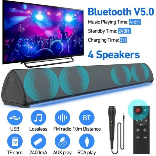 Barre de son Home cinéma Mini karaoké haut-parleur TV barre de son avec micro haut-parleur Bluetooth avec Microphone pour Smart TV