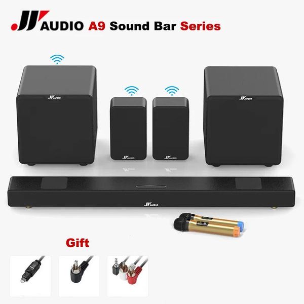 Barre de son JYAUDIO A9 Combinaison de barre de son Bluetooth 5.1 Son Surround 8 unités Haut-parleur TV domestique intégré Caisson de basses coaxial en fibre en option