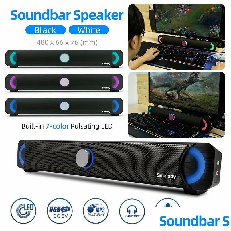 SoundBar Smalody 9014 USB Wired Computer LED -högtalare Subwoofers Laptop Stereos Sound Blaster Stereo Gaming PC med Colorf Drop Deliv Dhrza