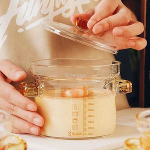 Marmites à soupe en verre borosilicaté Cuisson Bol transparent avec couvercle Coupe à ragoût Oeuf cuit à la vapeur Custard Baby Auxiliary Food Tick Mark 230311