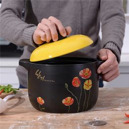Marmites à soupe en céramique, petite fleur, couvercle jaune, casserole à ragoût, outils de cuisine, fournitures de cuisine domestique, grand 231215