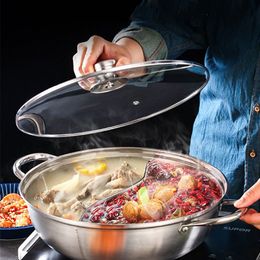 Soupe Marmites Chinois Divisé Avec Couvercle En Verre Fondue Pots En Acier Inoxydable Cuisinière À Induction Marmite Accessoires De Cuisine 230711