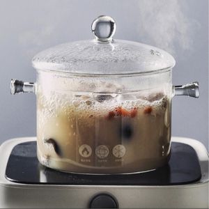 Pots à soupe Marmite en verre avec couvercle Batterie de cuisine japonaise antiadhésive Poêle à frire transparente Ménage résistant à la chaleur 230731