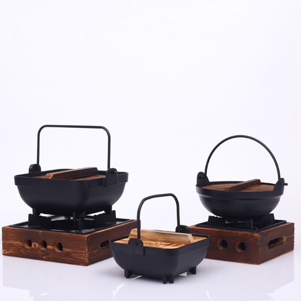 Pots à soupe en fonte de style japonais, à main, pour une personne, argile alimentaire, couverture en bois créative suspendue Shouxi 220922