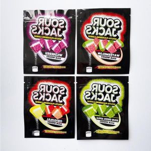 Sour Jacks Sacs d'emballage Bonbons 600 mg Original Pomme verte Pastèque Wildberry Sours Wedges Power Mylar Comestibles refermables Emballage vide Goxx