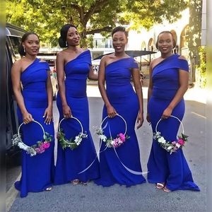 Vestidos de dama de dama de dama de honor de Afircan South para boda Royal Blue elegante Satén Mujeres Fiestas formales Fiestas de un hombro Vestido de invitado de boda
