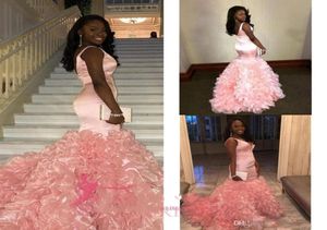 South Africa Evening Jurken Mermaid Organza Ruffles Ball Jurk Satin Blush Pink Prom Troags 2016 Pageant -jurken4580302