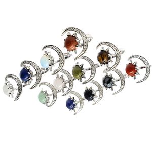 Zuid-Afrikaanse stijl Sun Moon Gem Ring Unisex niet-verstelbare zilveren legering Ring Natural Healing Crystal Ammoversary Gift