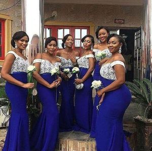 Robe de demoiselle d'honneur sirène bleu Royal en dentelle sud-africaine, grande taille, robe de bal de soirée, robes d'invitées de mariage BD90807664874