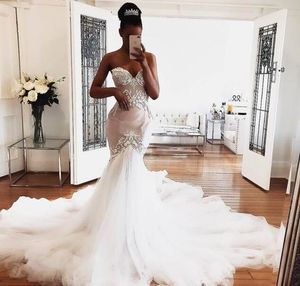 Robes de mariée sirène sud-africaines chérie appliques queue de poisson tulle train robes de mariée élégante robe de mariée de jardin de campagne pas cher 2019