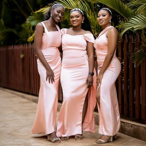 Zuid-Afrikaanse Nuke Pink Bruidsmeisjesjurken Zeemeermin Elastisch Satijn Sweep Trein Bruidsmeisje Jurken Bruidsjurken voor Nigeria Zwarte Vrouwen Meisjes Huwelijk BR128