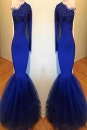 Robes de bal bleu royal sud-africaines Vintage à manches longues une épaule sirène femmes occasion robes de soirée conçues vêtements formels3510357