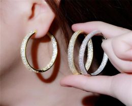 Sudamericano oro 18k grande cerchio 42mm AAA cubic zirconia orecchini di design gioielli in rame bianco CZ argento cerchio orecchino gioielli V2201704