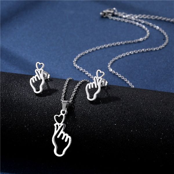 Mode sud-américaine comparer coeur boucle d'oreille collier creux amour en forme de clavicule chaîne couple amour pendentif ensemble de bijoux
