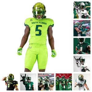 Maillot de football des Bulls de Floride du Sud 18 Braxton Clark 71 Derrell Bailey Jr. 2 TJ Robinson 0 Daquan Evans 19 Javohn Thomas 27 Tawfiq Byard 16 Stantavious Smith