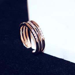 Corée du Sud réglable trois cercles index bague de luxe micro-incrusté zircon femelle bague hypoallergénique Saint Valentin cadeau bijoux