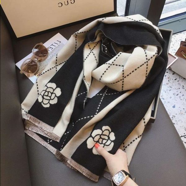 Южнокорейский осенний универсальный маленький кашемировый шарф с камелией и горной камелией двойного назначения, теплый шерстяной шарф, похожий на шаль Hsekk