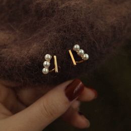 Corée du sud charme Dongdaemun perle métal Double anneau boucles d'oreilles goujons nouveau petit Design populaire