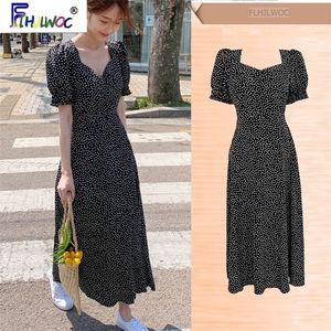 Ropa de Corea del Sur Vestidos elegantes Ventas calientes Mujeres Flhjlwoc Oficina de temperamento Lady Floral Print Vintage Black Long Maxi Vestido 509 T200604