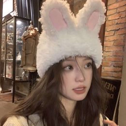 Zuid-Korea schattig pluche konijn dames herfst en winter warm gebreide oorbeschermer show gezicht kleine koude hoofdband hoed mode