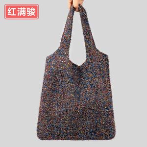 Zuid-korea Dongmen Zachte Gebreide Tas Damesmode Eenvoudige Glanzende Gouddraad Schoudertas Kleine Handtas 240402