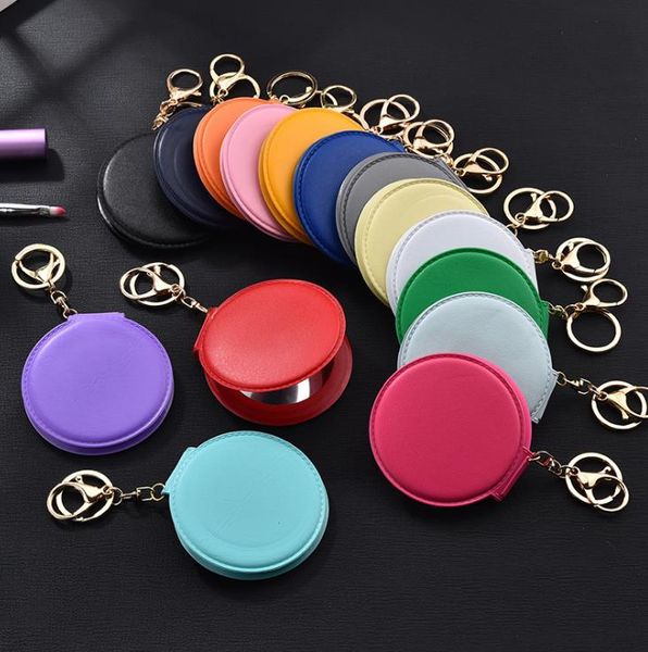 Corée du Sud porte-clés mode miroir cosmétique PU petit porte-clés rond miroir pliant double face